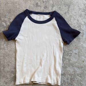 Brandy Melville Navy and White Raglan Tee